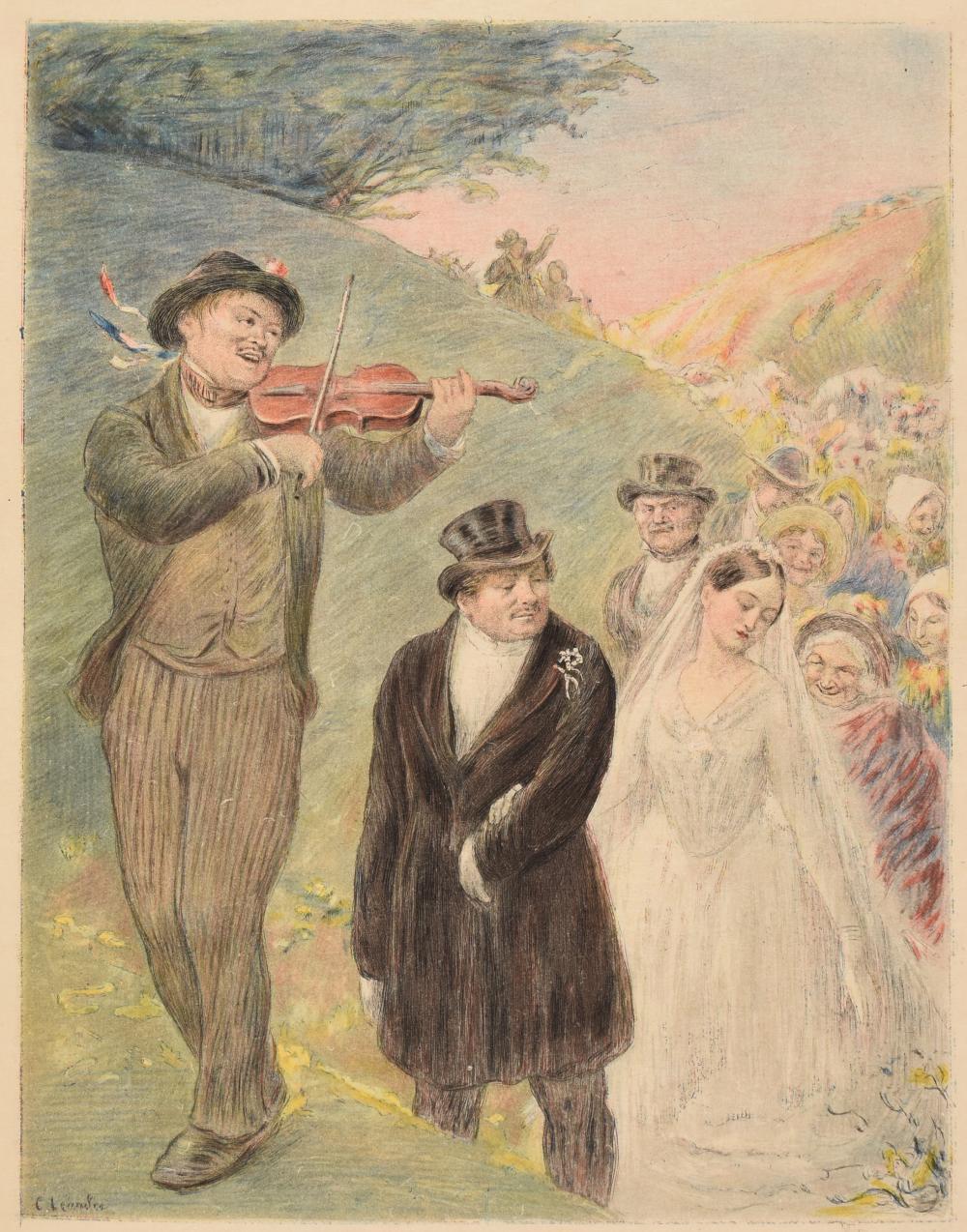 Grabado del matrimonio de Charles Bovary y Emma Rouault, ilustración de Madame Bovary
